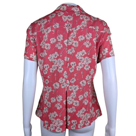 Statements by Danielle 8P Vintage Coral Pink Button Up Floral 100% Silk Blouse - Picture 5 of 8
